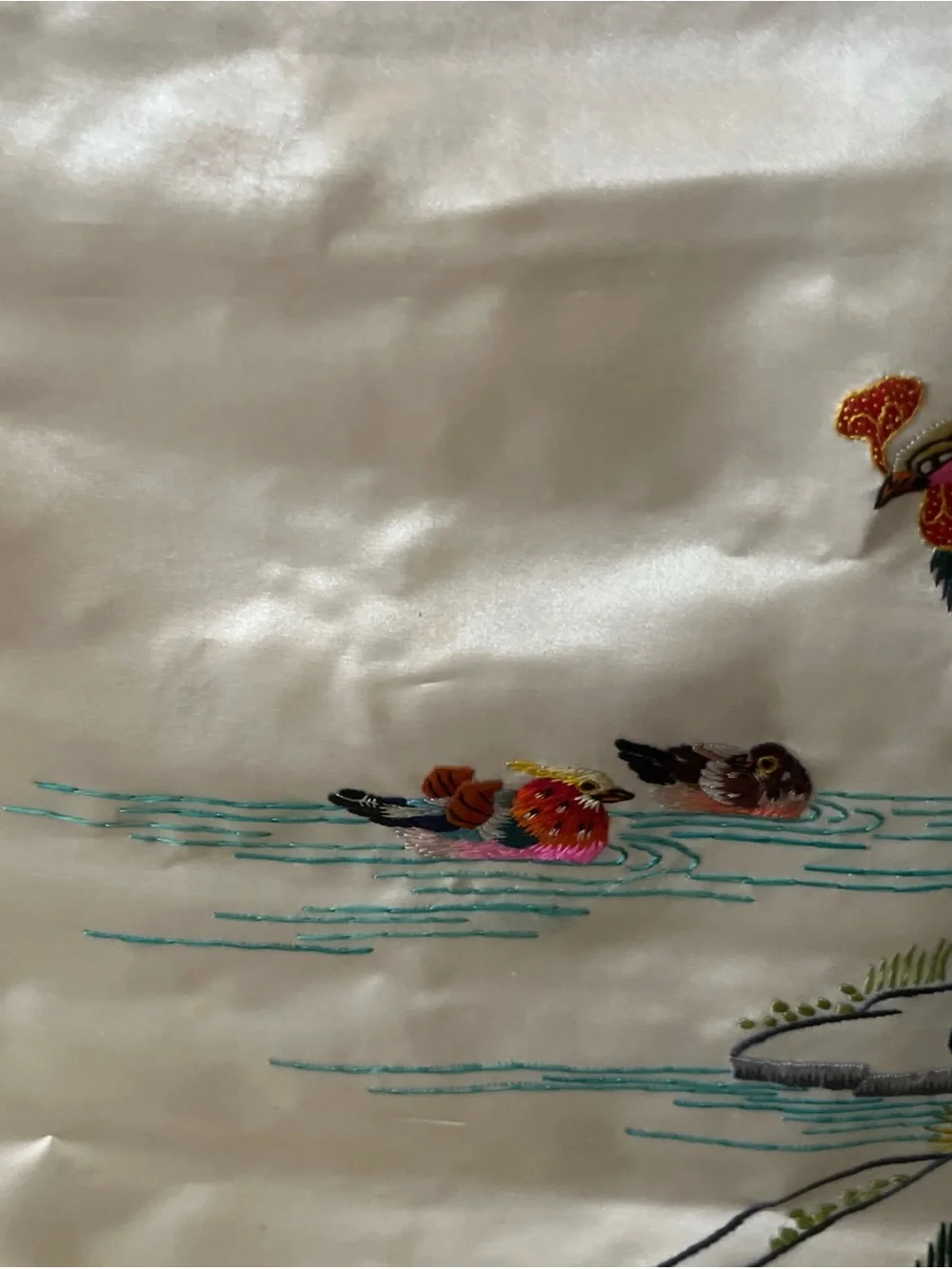 Asian Silk Embroidered Phoenix Wall Hanging - Multicolor vintage
